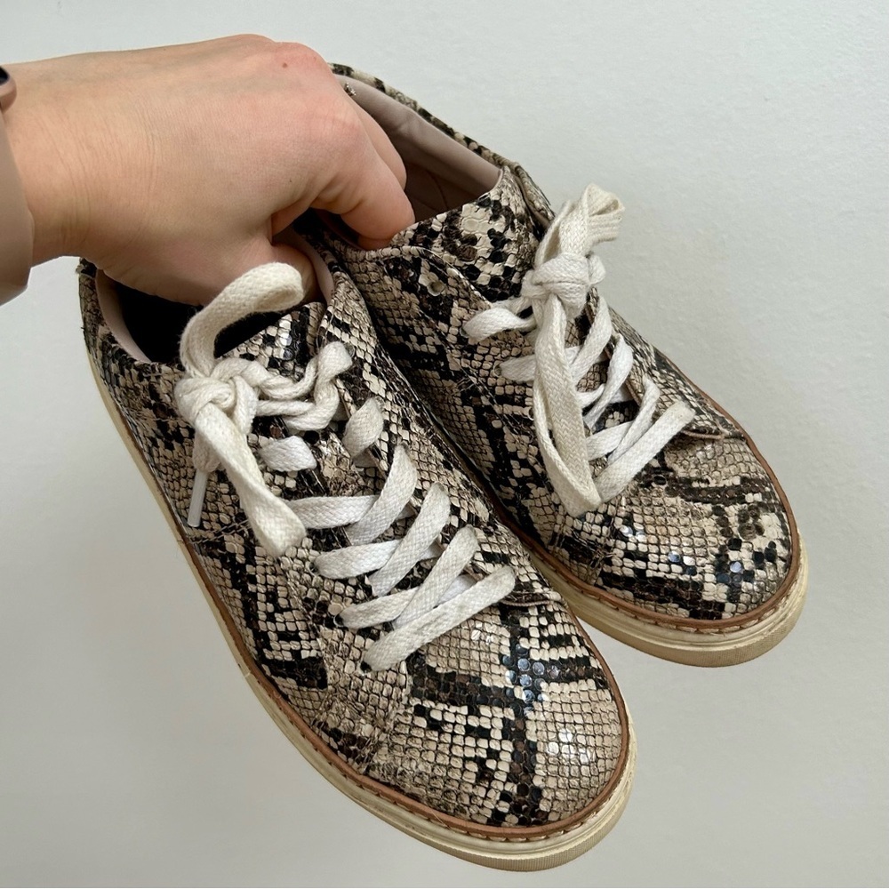 ZARA Snakeskin Leather Sneakers Tan/ Black/ Gray - Picture 3 of 5